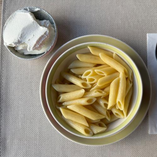 Penne pasta with strained yogurt