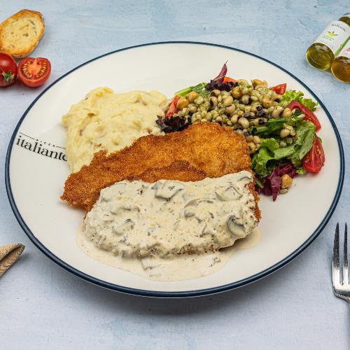 Chicken schnitzel with mushroom sauce