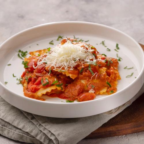 Four-cheese ravioli with tomato sauce