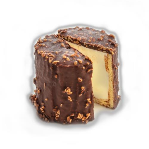 Ice cream cake with chocolate sauce and banana slices