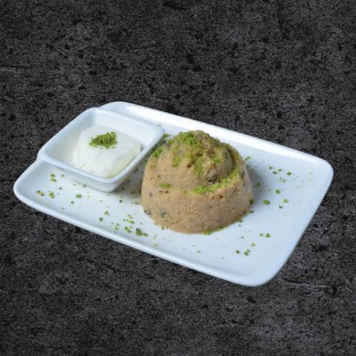 Pistachio Semolina Dessert with Ice Cream