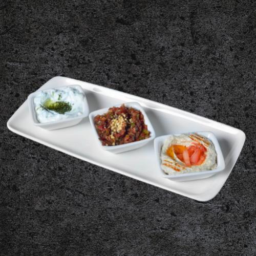 Mini Meze Platter (cacık, spicy ezme with tarragon, and hummus)