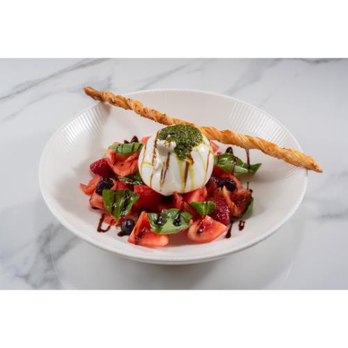 Burrata with Strawberries & Pesto Sauce