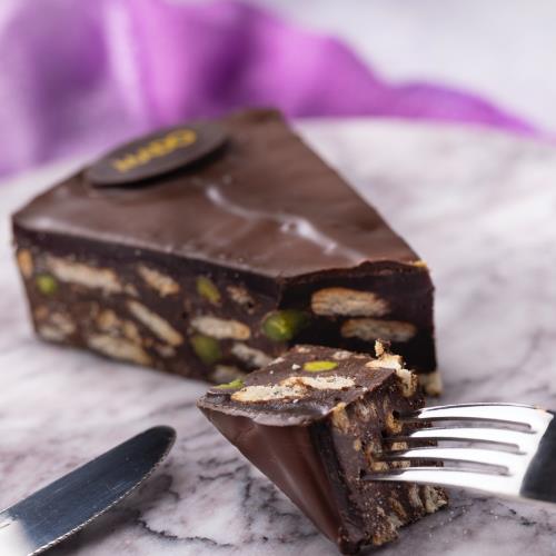 Dark Chocolate Pistachio Mosaic Cake